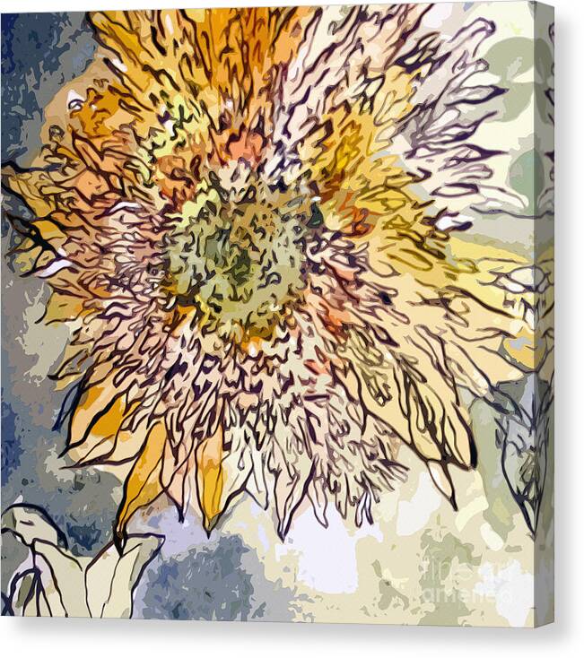 Sunflowers Canvas Print featuring the painting Sunflower Prickly Face by Ginette Callaway