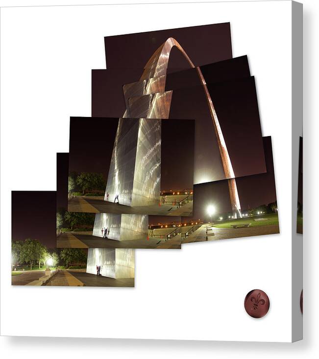 Arch Canvas Print featuring the photograph Collage of Gateway Arch at night by Garry McMichael