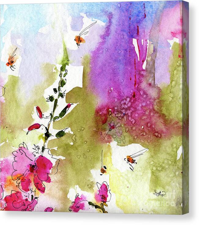 Decorative Canvas Print featuring the painting Pink Lavatera Floral Painting 1 by Ginette Callaway