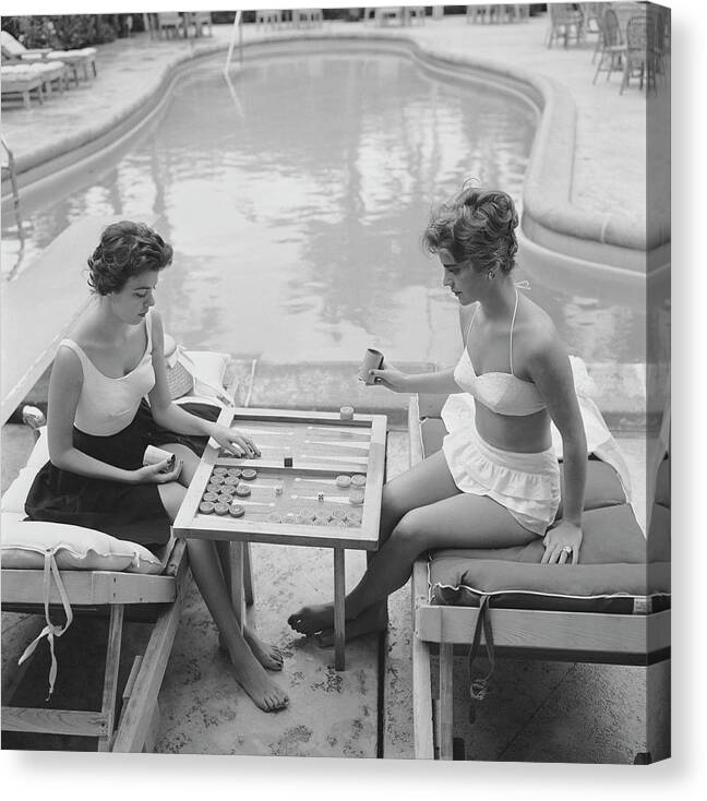 People Canvas Print featuring the photograph Backgammon By The Pool by Slim Aarons