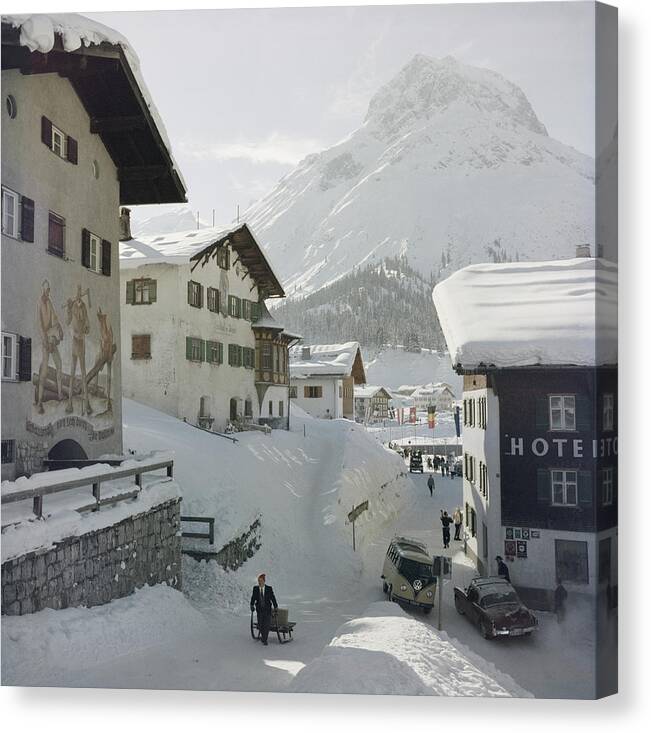 People Canvas Print featuring the photograph Hotel Krone, Lech by Slim Aarons
