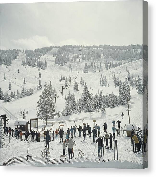 Ski Pole Canvas Print featuring the photograph Skiing In Vail by Slim Aarons