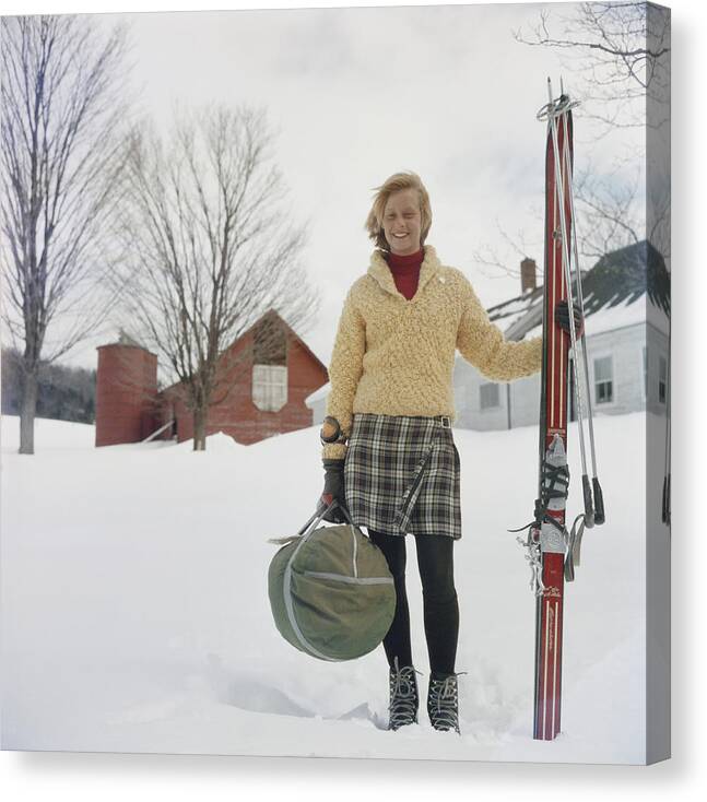 People Canvas Print featuring the photograph Skiing Waitress by Slim Aarons