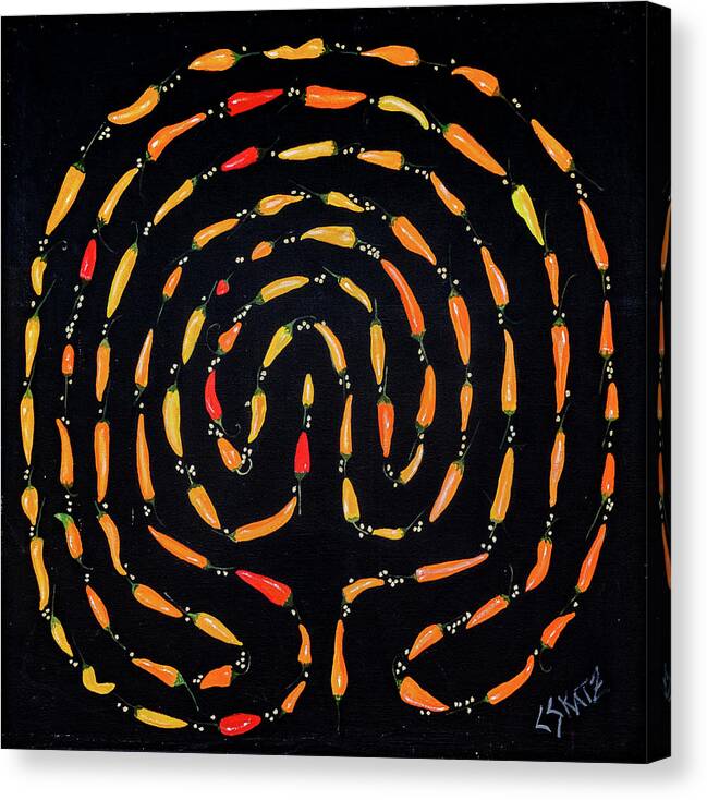 Chilis Canvas Print featuring the painting 100 Chili Labyrinth by Cyndie Katz