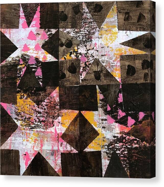 Stars Canvas Print featuring the painting 4 Stars Against Brown by Cyndie Katz