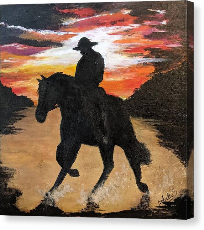 Cowboy Canvas Print featuring the painting Cowboy After The Roundup by Abbie Shores