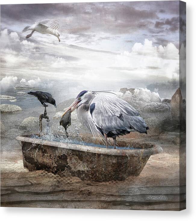 Bird Canvas Print featuring the digital art Fishing Hole by Merrilee Soberg