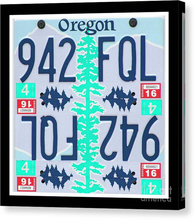 Oregon License Plates Art Canvas Print featuring the mixed media Tall Oregon Tree Print - Recycled Oregon License Plates Art by Steven Shaver