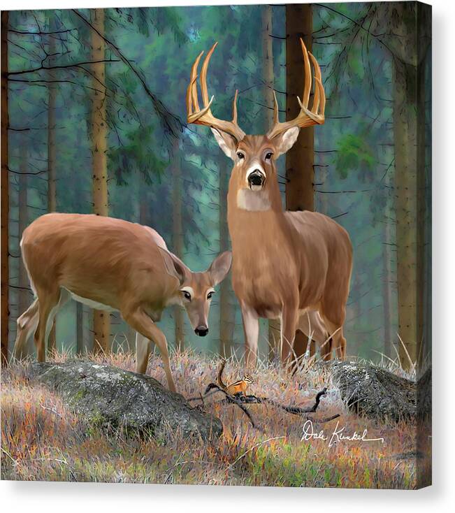 Whitetail Deer Canvas Print featuring the painting Whitetail Deer Art Squares - Forest Deer by Dale Kunkel Art
