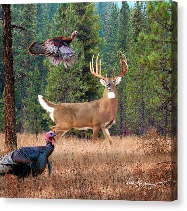 Whitetail Deer Canvas Print featuring the painting Whitetail Deer Art Squares - Incoming by Dale Kunkel Art