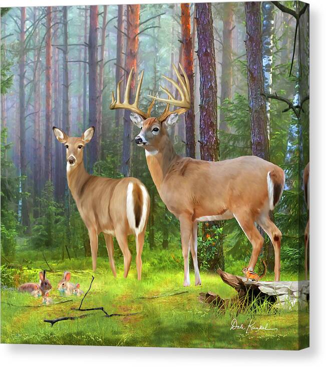 Whitetail Deer Canvas Print featuring the painting Whitetail Deer Art Squares - Wildlife In the Forest by Dale Kunkel Art