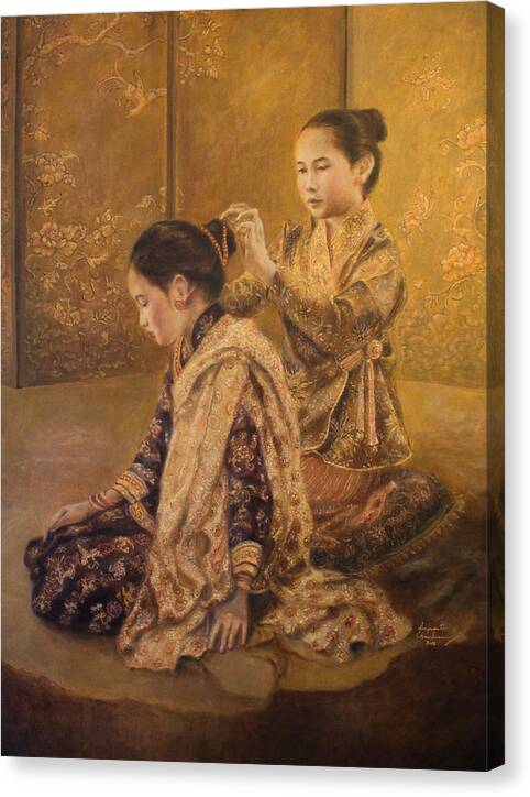 Lao Painting Canvas Print featuring the painting Golden Moment by Sompaseuth Chounlamany