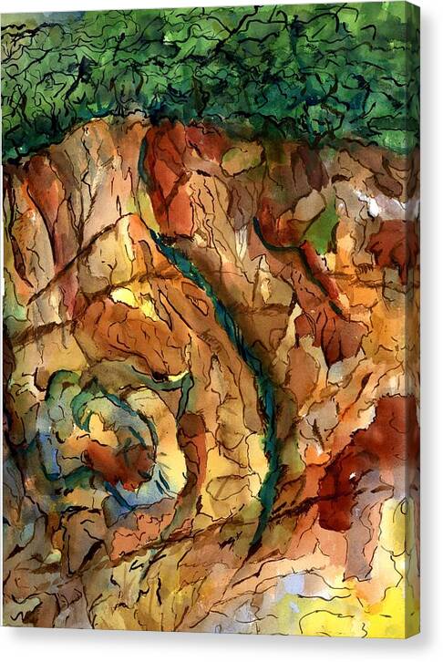 Cliff Canvas Print featuring the painting Rocks and Caves by Marilyn Barton