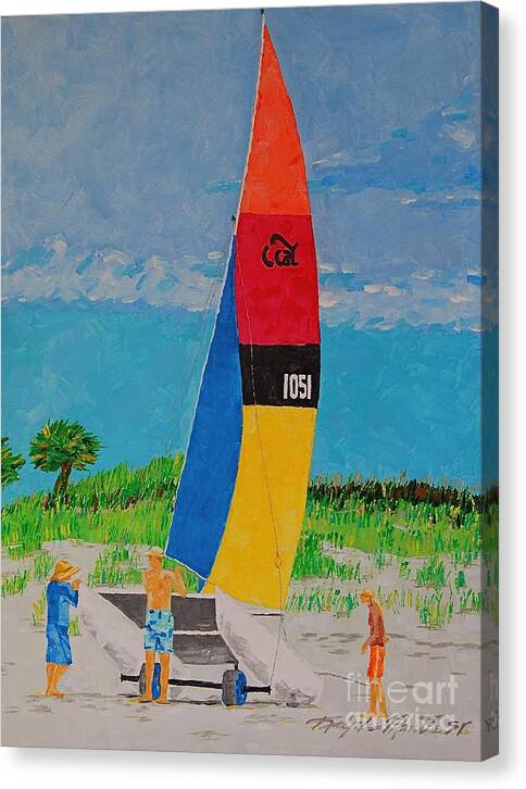 Beach Art Canvas Print featuring the painting Sail Preparation by Art Mantia