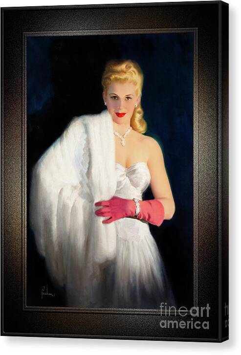 Blonde Canvas Print featuring the painting White Mink and Diamonds by Art Frahm Sophisticated Pin-Up Girl Vintage Artwork by Xzendor7