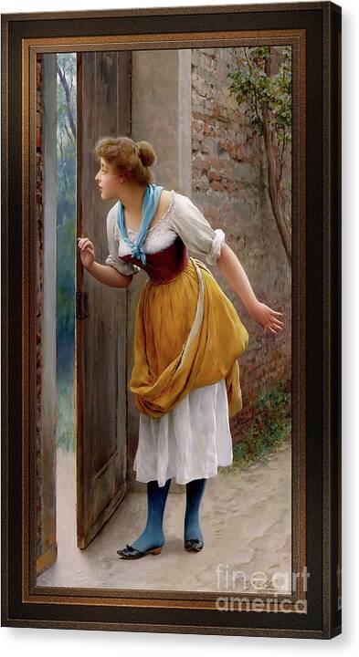 The Eavesdropper Canvas Print featuring the painting The Eavesdropper by Eugen von Blaas Remastered Xzendor7 Classical Fine Art Reproductions by Xzendor7