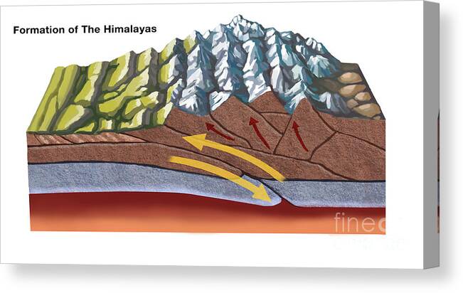 Illustration Canvas Print featuring the photograph Formation Of The Himalayas #1 by Spencer Sutton