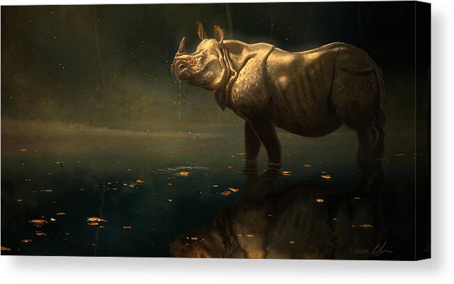 Rhino Canvas Print featuring the digital art Indian Rhino by Aaron Blaise