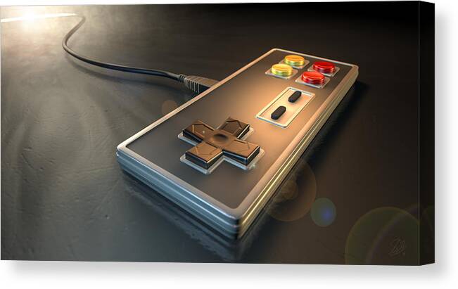 Controller Canvas Print featuring the digital art Vintage Gaming Controller #2 by Allan Swart