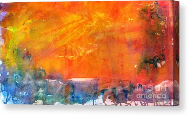 Wagon Train Canvas Print featuring the painting Wagon Train at Sunset #2 by Laura Hamill