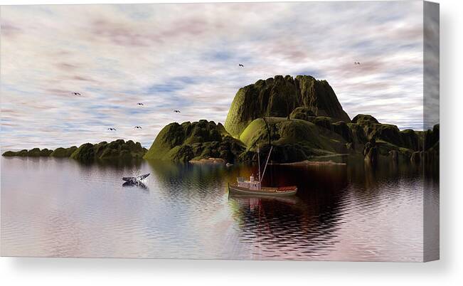  Canvas Print featuring the digital art A Whales Tail Sighting by John Junek