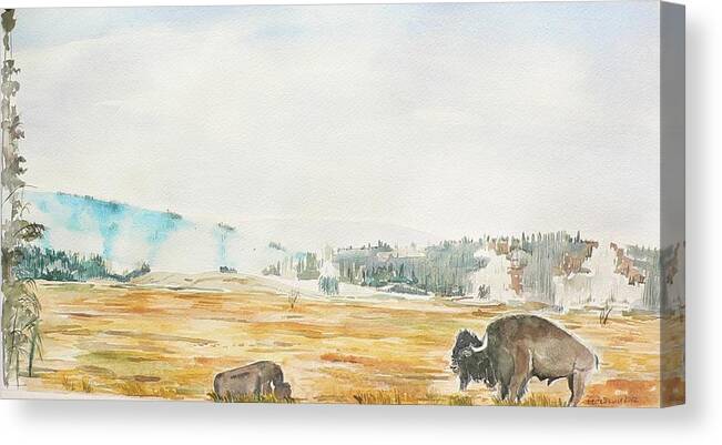 Bison Canvas Print featuring the painting Bison in Yellowstone by Geeta Yerra