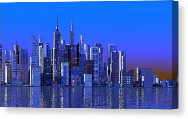 City Canvas Print featuring the digital art Chicago Blue City by Louis Ferreira