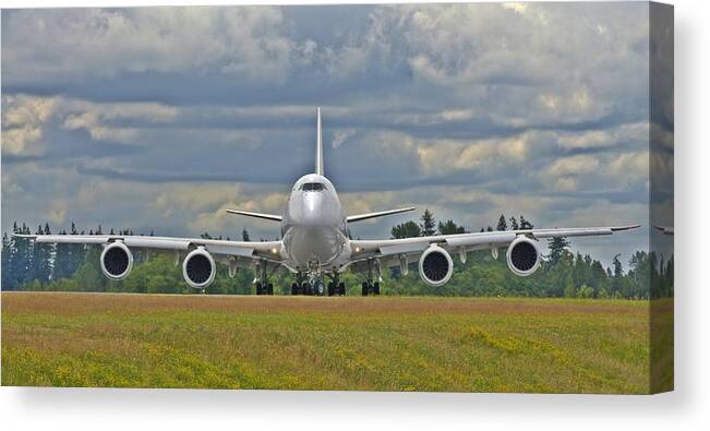 Boeing Canvas Print featuring the photograph Boeing 747-800 by Jeff Cook