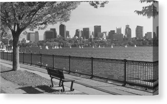 Boston Canvas Print featuring the photograph Boston Charles River black and white by John Burk