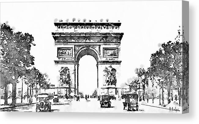 Avenue Canvas Print featuring the painting Champs Elysees 1920 by HELGE Art Gallery
