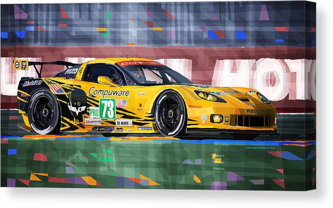 Automotive Canvas Print featuring the mixed media Chevrolet Corvette C6R GTE Pro Le Mans 24 2012 by Yuriy Shevchuk