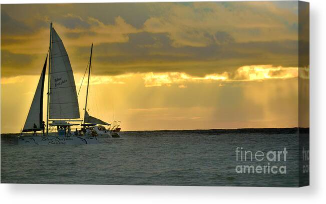 Boat Canvas Print featuring the photograph Coastal Catamaran Sunset by Gary Keesler
