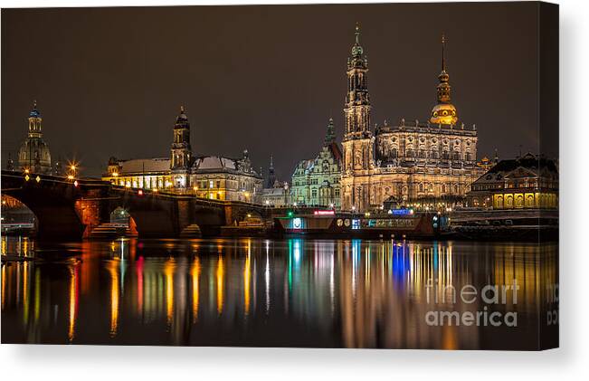 Dresden Canvas Print featuring the photograph Dresden by Night by Bernd Laeschke