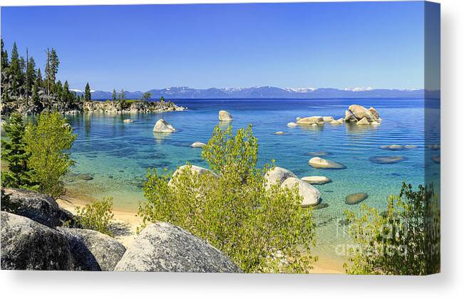 Lake Tahoe Canvas Print featuring the photograph East shore Lake Tahoe panorama by Ken Brown