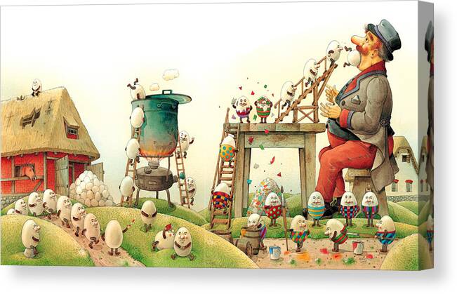 Easter Eggs Spring Green Landscape Breakfast Canvas Print featuring the painting Eastereggs 07 by Kestutis Kasparavicius