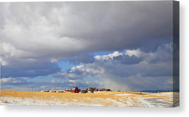 Farm Canvas Print featuring the photograph First Snow On Storybook Farm by Theresa Tahara