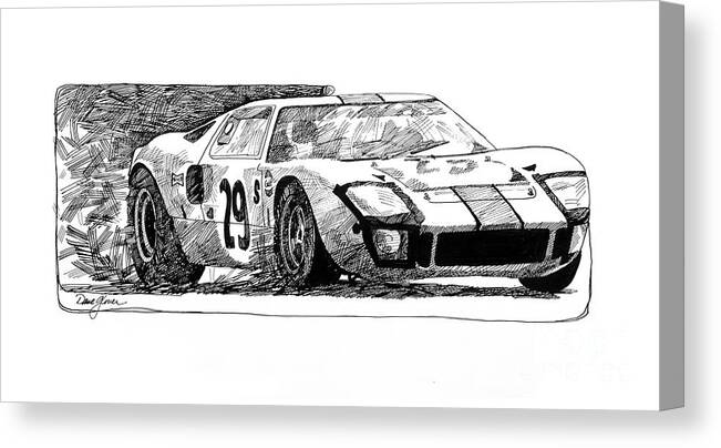 Automotive Canvas Print featuring the drawing Ford GT - 40 by David Lloyd Glover