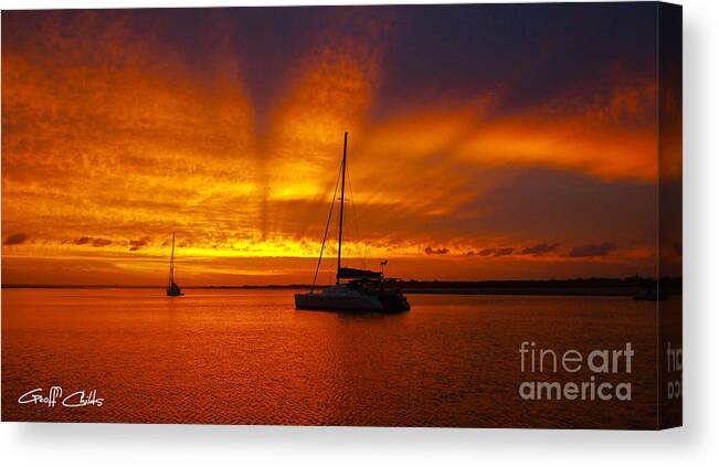 Art Canvas Print featuring the photograph Golden Sunset over lake by Geoff Childs