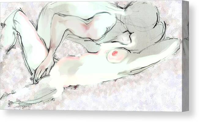 Nude Couple Canvas Print featuring the painting Good Morning - Erotic Art by Carolyn Weltman