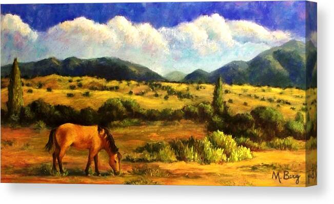 Pastel Canvas Print featuring the pastel Grazing on a Sunny Afternoon by Marian Berg