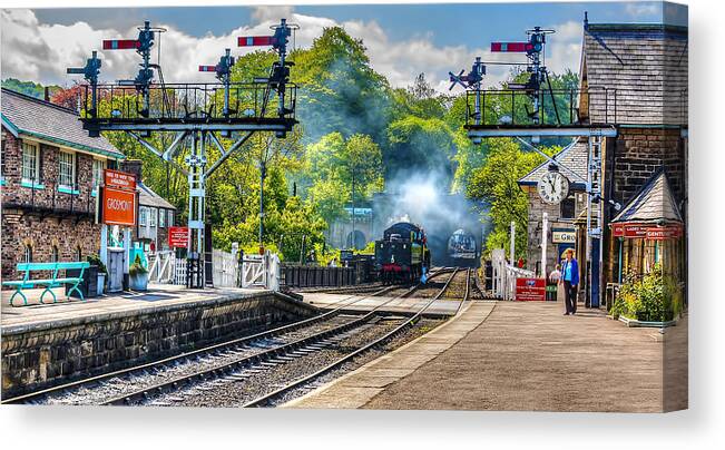 North Yorkshire Moors Railway Canvas Print featuring the photograph Grosmont railway station by Trevor Kersley