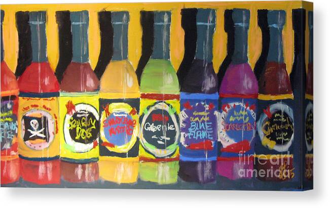 #hotsauce Canvas Print featuring the painting Hot Shelf by Francois Lamothe