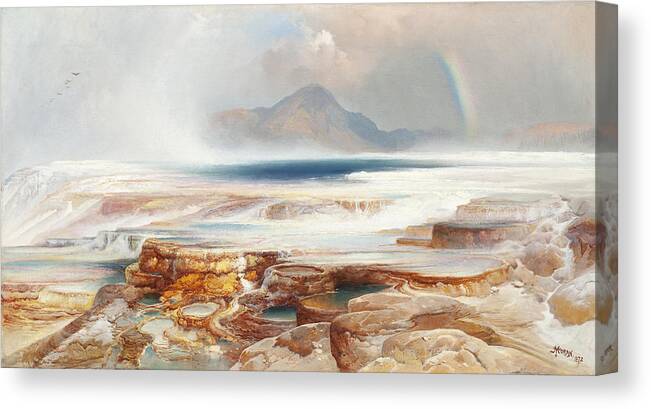 Hot Springs Of The Yellowstone Canvas Print featuring the painting Hot Springs of the Yellowstone by Thomas Moran
