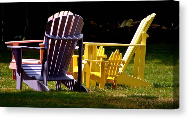 Colorful Adirondack Chairs Canvas Print featuring the photograph Lazy Days by Ira Shander