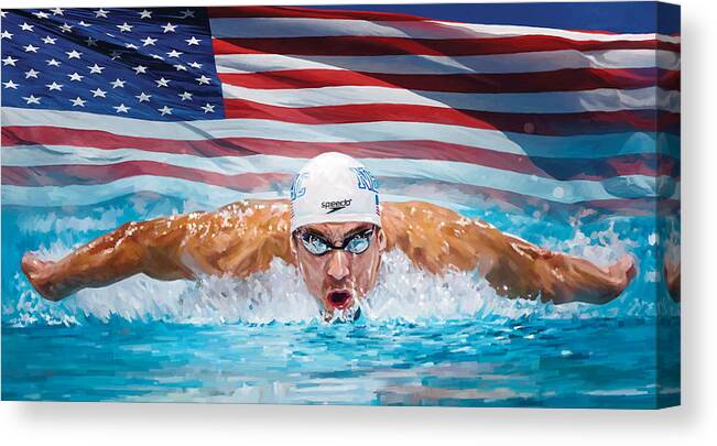 Michael Phelps Paintings Canvas Print featuring the painting Michael Phelps Artwork by Sheraz A
