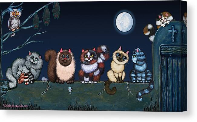 Cat Canvas Print featuring the painting Moonlight On The Wall by Victoria De Almeida