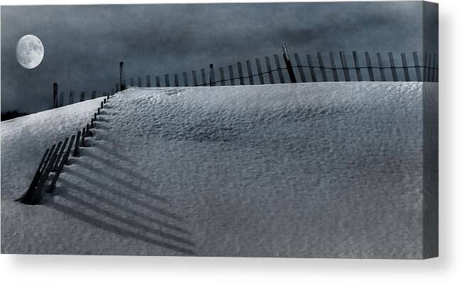 Fence Canvas Print featuring the photograph Moonlit Snow by Cathy Kovarik