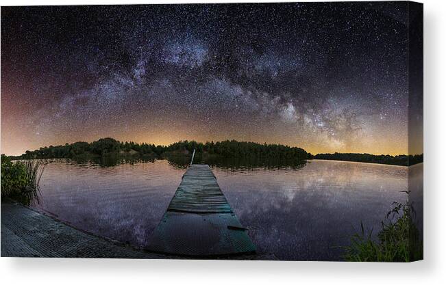 Pano Canvas Print featuring the photograph Night at the Lake by Aaron J Groen
