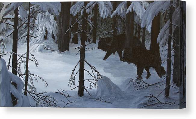 North American Wildlife Canvas Print featuring the painting Night Stalkers by Johanna Lerwick