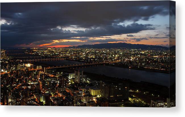 Built Structure Canvas Print featuring the photograph Osaka At Sunset by David S.m.